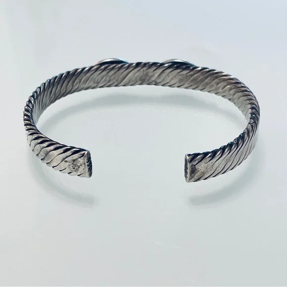 Vintage Mexico Turquoise Cable Design Cuff Bracelet in 925 Sterling Silv… - Picture 6 of 9